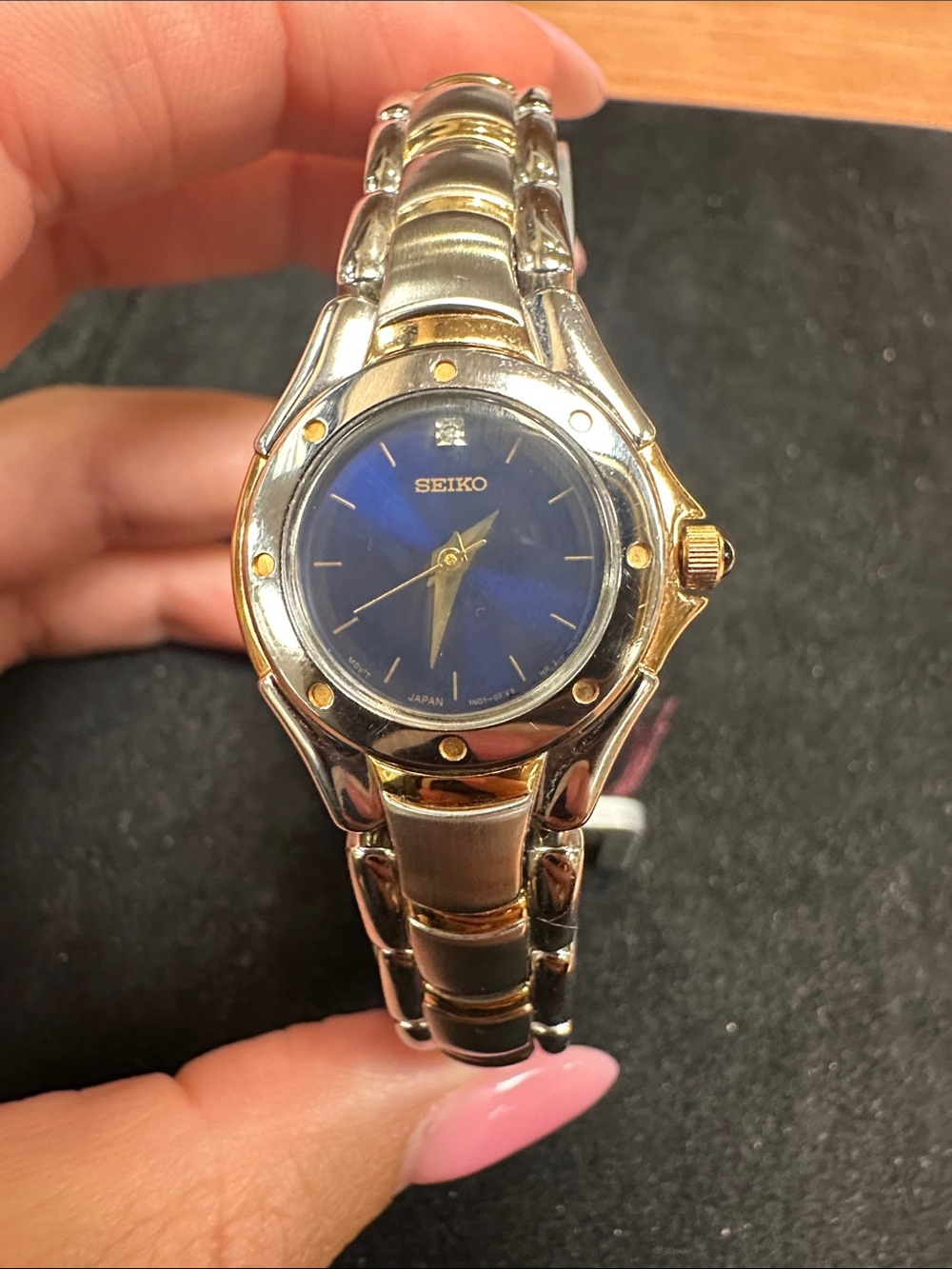 Seiko Two-Tone Gold & Silver Watch with Blue Dial